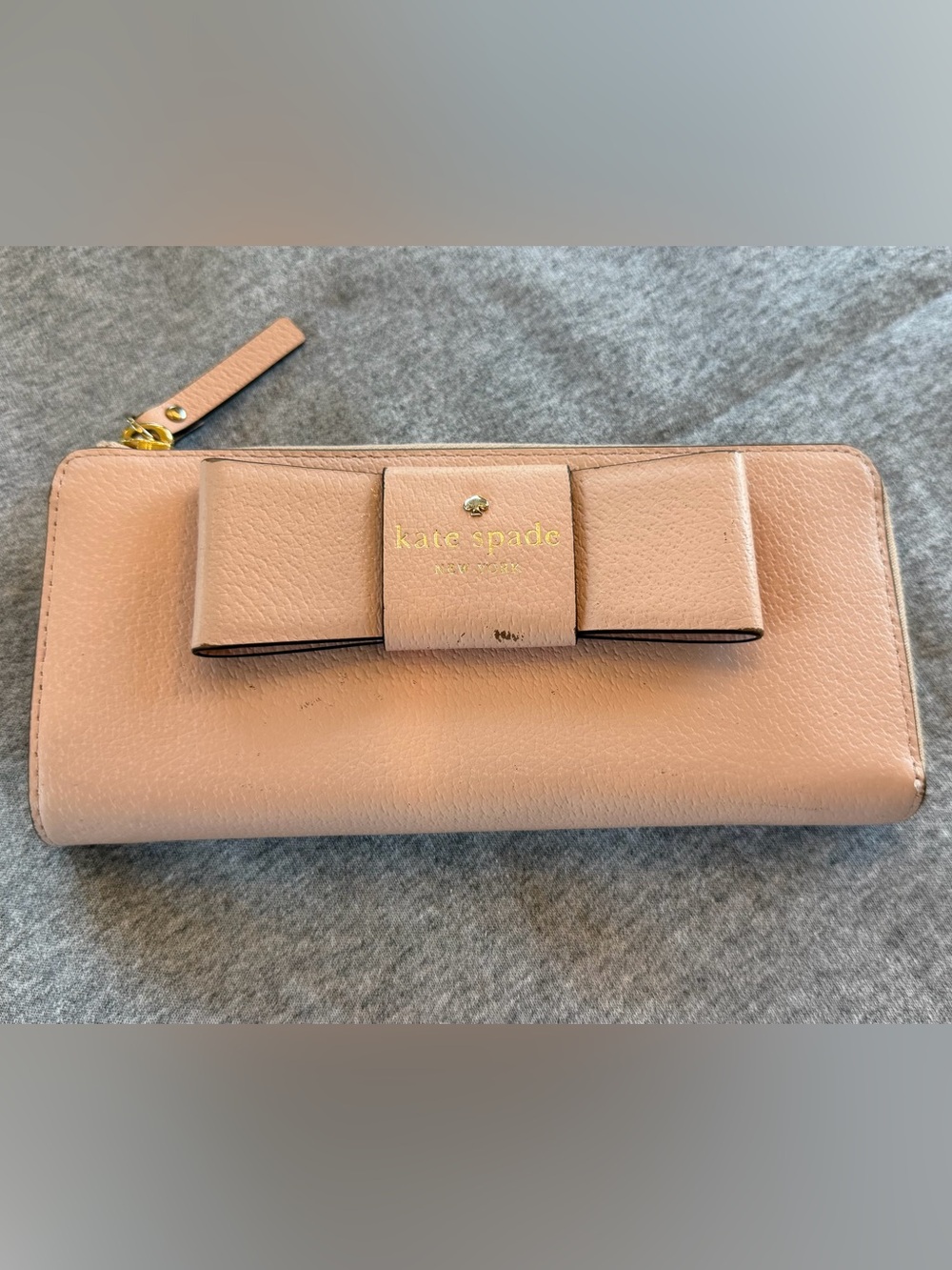 kate spade pink bow zip-around leather wallet